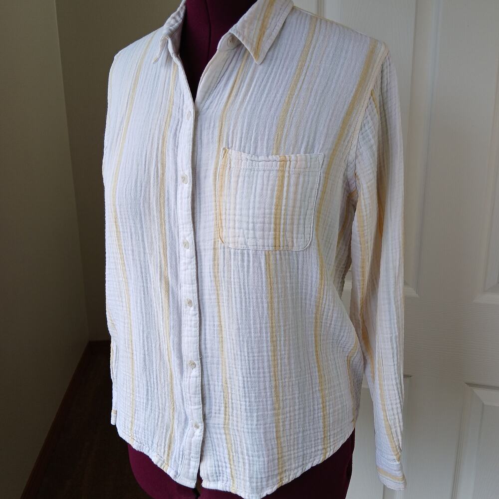 Universal Thread Super Soft Cotton Button-up Shirt M white yellow stripes LS - Picture 2 of 14